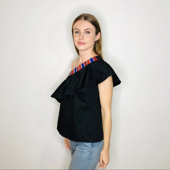 SALONI BEADED COLLAR RUFFLE TOP BLACK SHOPBOP 2 - Picture 4 of 7